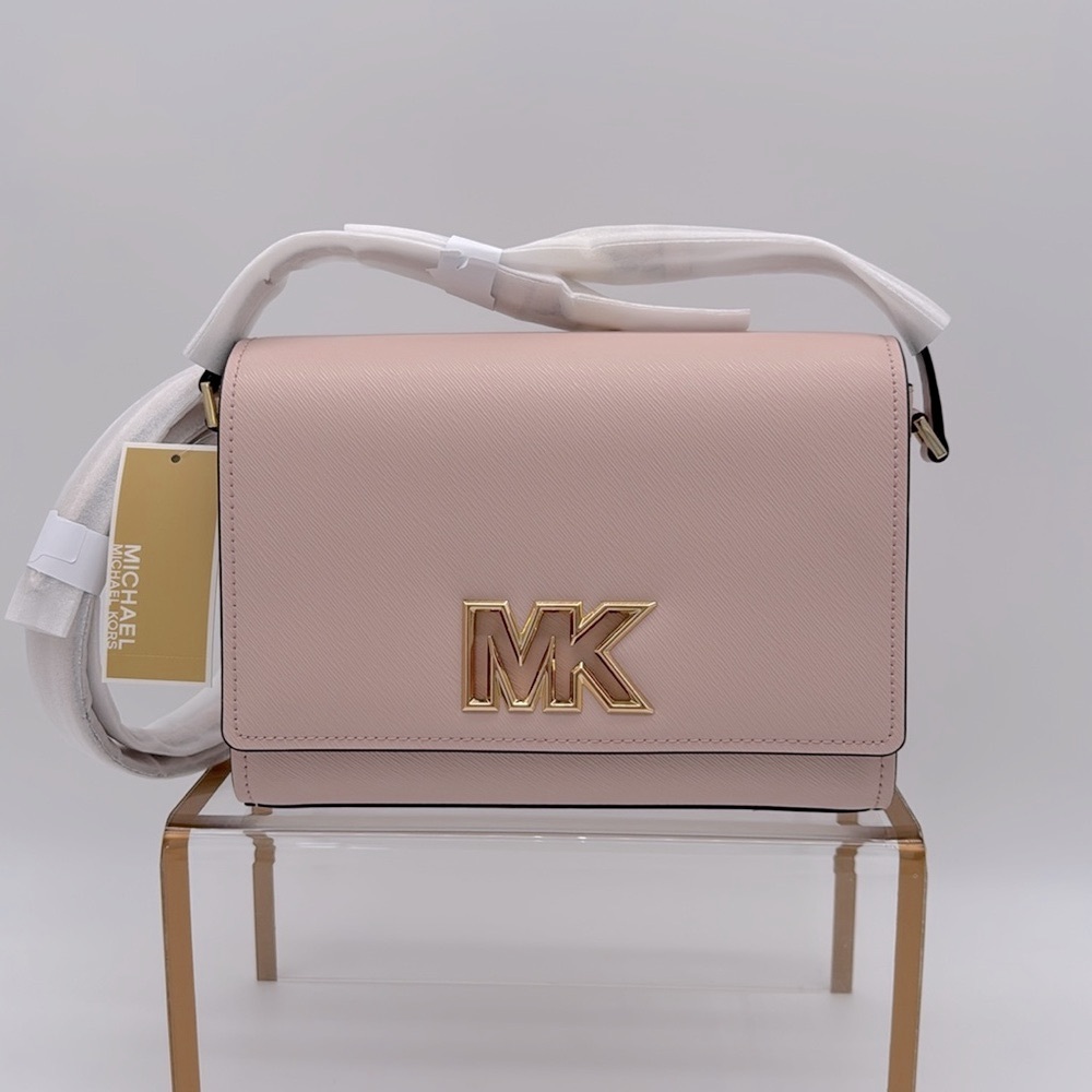 MICHAEL MICHAEL KORS Mimi Medium Leather Messenger Crossbody Bag Powder Blush